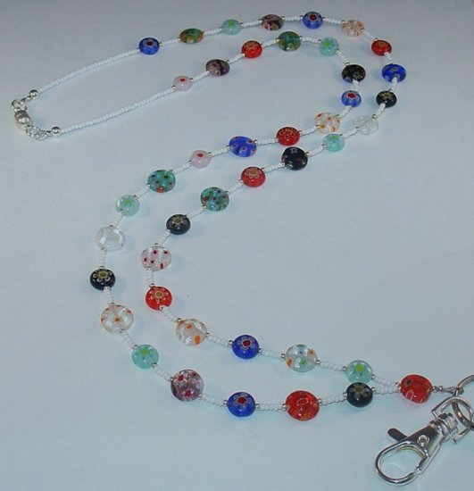 MILLEFIORI MADNESS~BEADED LANYARD~ID BADGE HOLDER~LANYARD~BREAK~AWAY