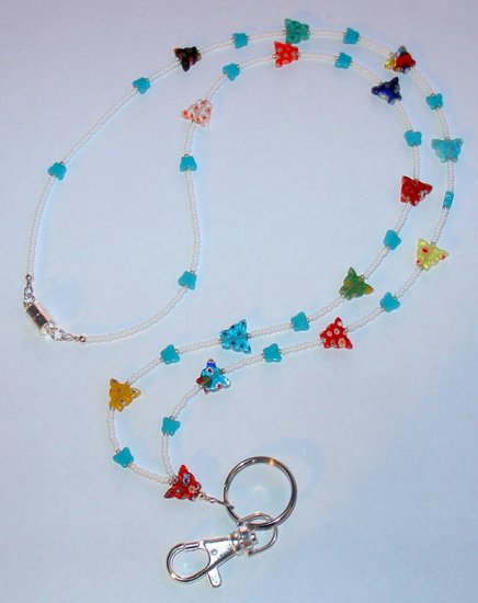 BUTTERFLY MILLEFIORI~BEADED LANYARD~ID BADGE HOLDER~LANYARD~BREAK AWAY