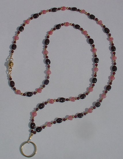 GENUINE GARNET~BEADED LANYARD~ID BADGE HOLDER~LANYARD~BREAK~AWAY