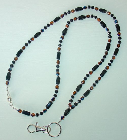 ELEGANT BLACK & TOPAZ~BEADED LANYARD~ID BADGE HOLDER~LANYARD~BREAK~AWAY