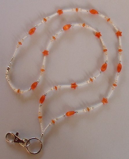 TANGERINE ORANGE CATS EYE~BEADED LANYARD~ID BADGE HOLDER~LANYARD~BREAK~AWAY