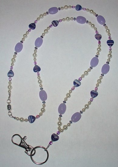 PURPLE SWIRL HEART~LAVENDER~BEADED LANYARD~ID BADGE HOLDER~LANYARD~BREAK~AWAY