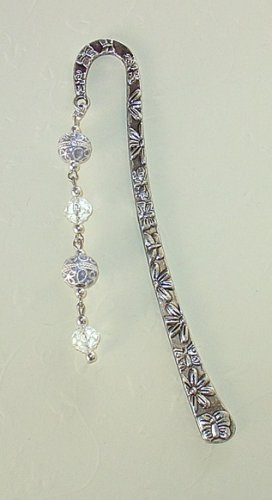 CRYSTAL CLEAR ROSE BUD~TIBET SILVER BOOK MARKER
