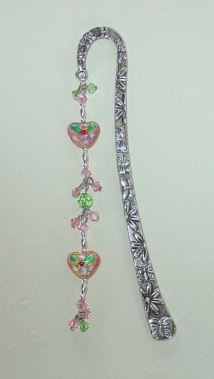 SWAROVSKI~CLOISONNE HEART~TIBET SILVER BOOK MARKER