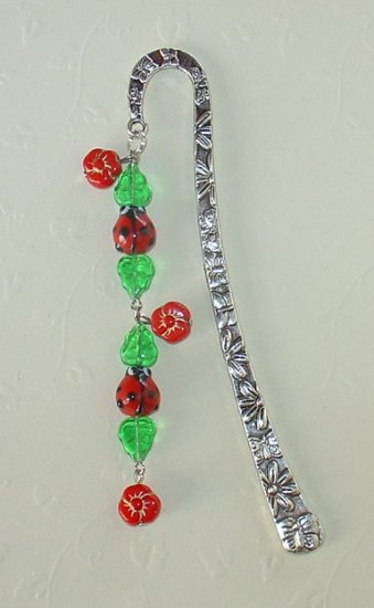 LADY BUG & FLOWER~TIBET SILVER BOOK MARKER