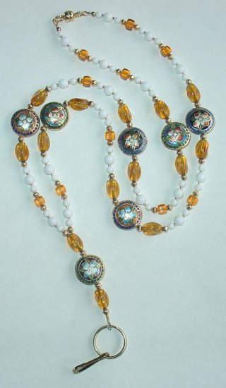 MULTI-COLOR FLORAL CLOISONNE ~WHITE MOUNTAIN JADE~BEADED LANYARD~ID BADGE HOLDER~LANYARD~BREAK~AWAY