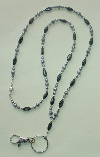 JET BLACK SHELL~BEADED LANYARD~ID BADGE HOLDER~LANYARD~BREAK~AWAY