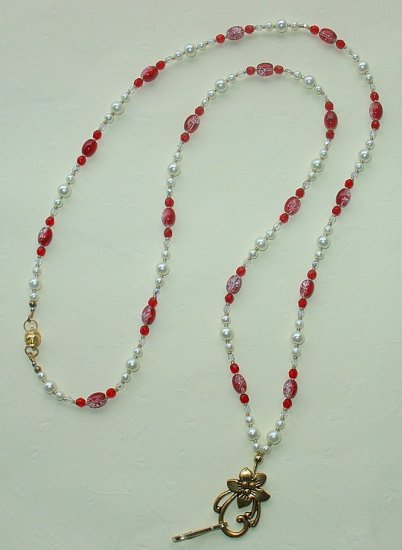 CHERRY ICE~BEADED LANYARD~ID BADGE HOLDER~LANYARD~BREAK~AWAY