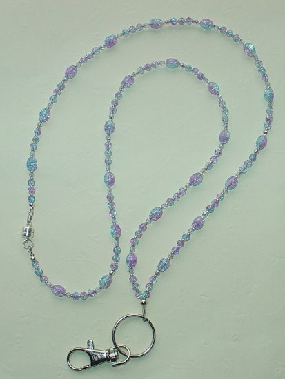 BERRY BLUSH CRACKLE GLASS~BEADED LANYARD~ID BADGE HOLDER~LANYARD~BREAK~AWAY