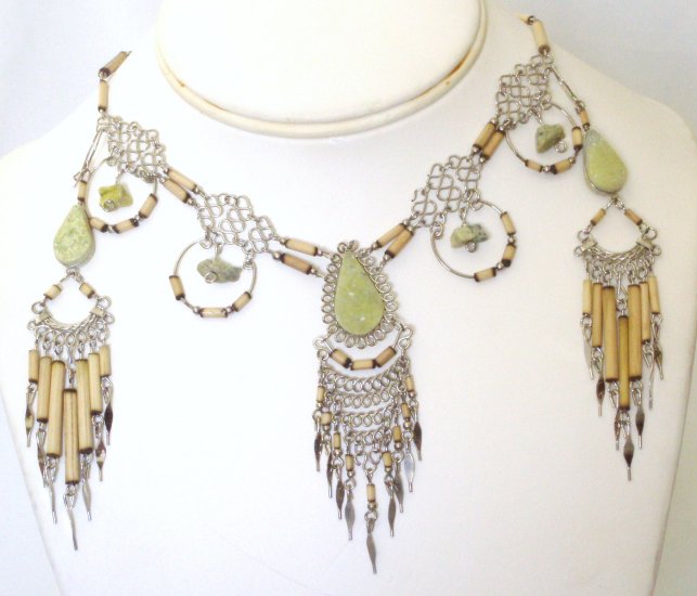 Alpaca and Bambu necklace set - Serpentine
