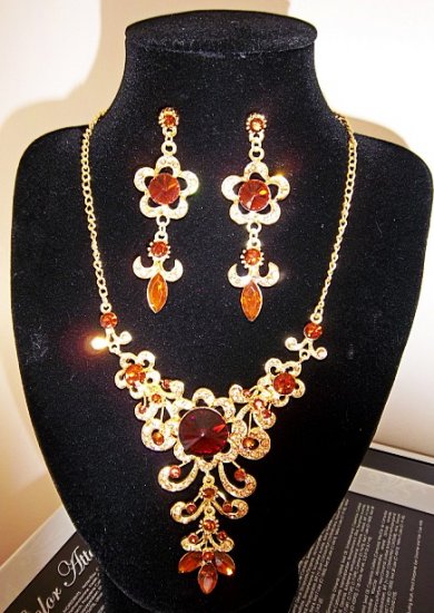 Luxury Topaz with Crystal Gold Plated Earrings & Necklace Set