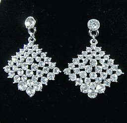 Rhinestone Pave Squarel Design Earrings Ring Necklace