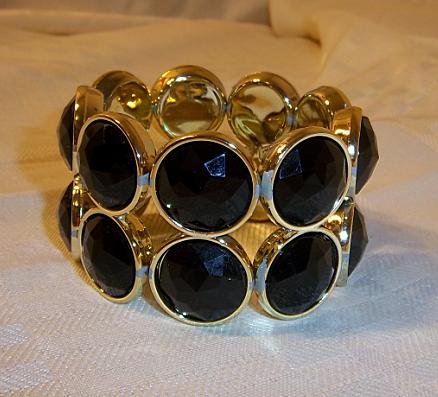 Vintage Design Bead Looking Plastic Stretch Bracelet Bangle Black