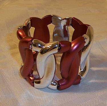Vintage Design Crossed Circle Motif Stretch Bracelet Burgundy + Golden