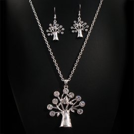 Vintage Looking Crystal Paved Tree pendant and Earring Set Clear Crystal
