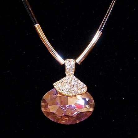 Sea Shell Looking Cubic Zirconia with Rhinestone Pendant Necklace Purple
