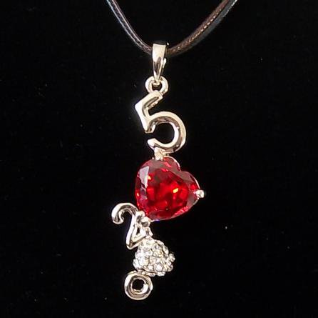 I Love U Rhinestone Red Cubic Zirconia Heart Pendant Necklace Valentine's Gift