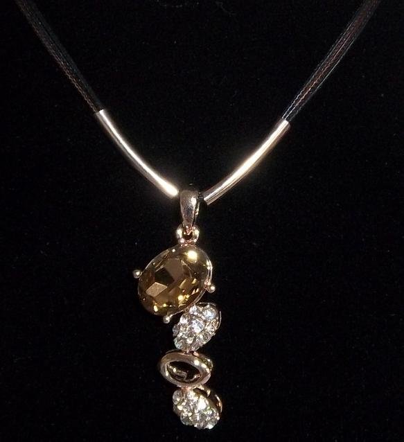 Brown Cubic Zirconia Design Rhinestone Pave Silver Plated Pendant Strand Necklace