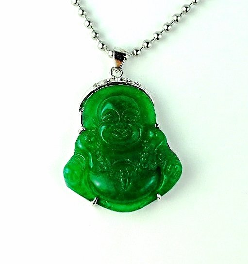 QP49 Goodluck Jade Buddha Quantum Pendant Good Luck Charm w/ Crystals