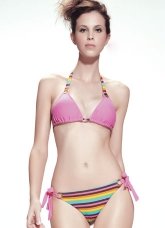 Pink Colorful Striped Bikini 82% Chinlon 18% Spandex Womens Swimsuit