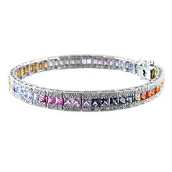9.5ct Multi Colored Rainbow Sapphire & Diamond Bracelet 14kt WG