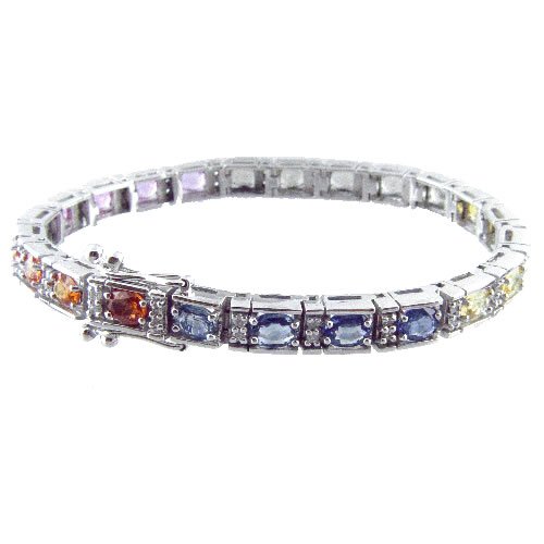 11ct Multi Color Rainbow Sapphire & Diamond Bracelet 14kt WG
