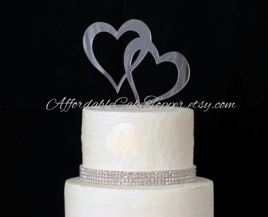Double Heart Wedding Cake Topper Bride and Groom