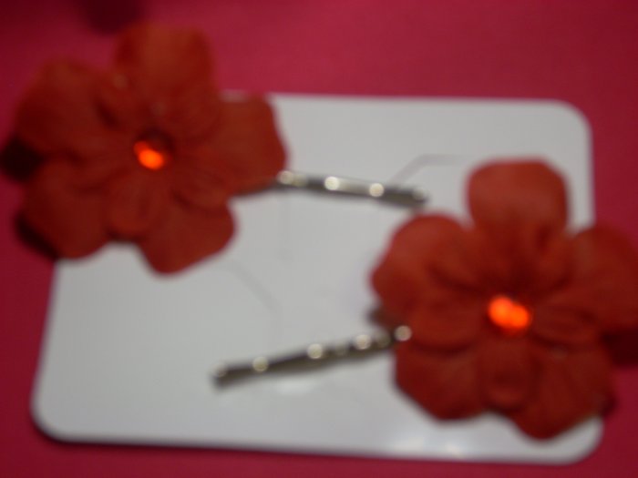 Bobby Pin-- Red Flower