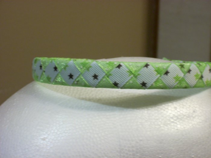 Woven Headband--Green & White with stars