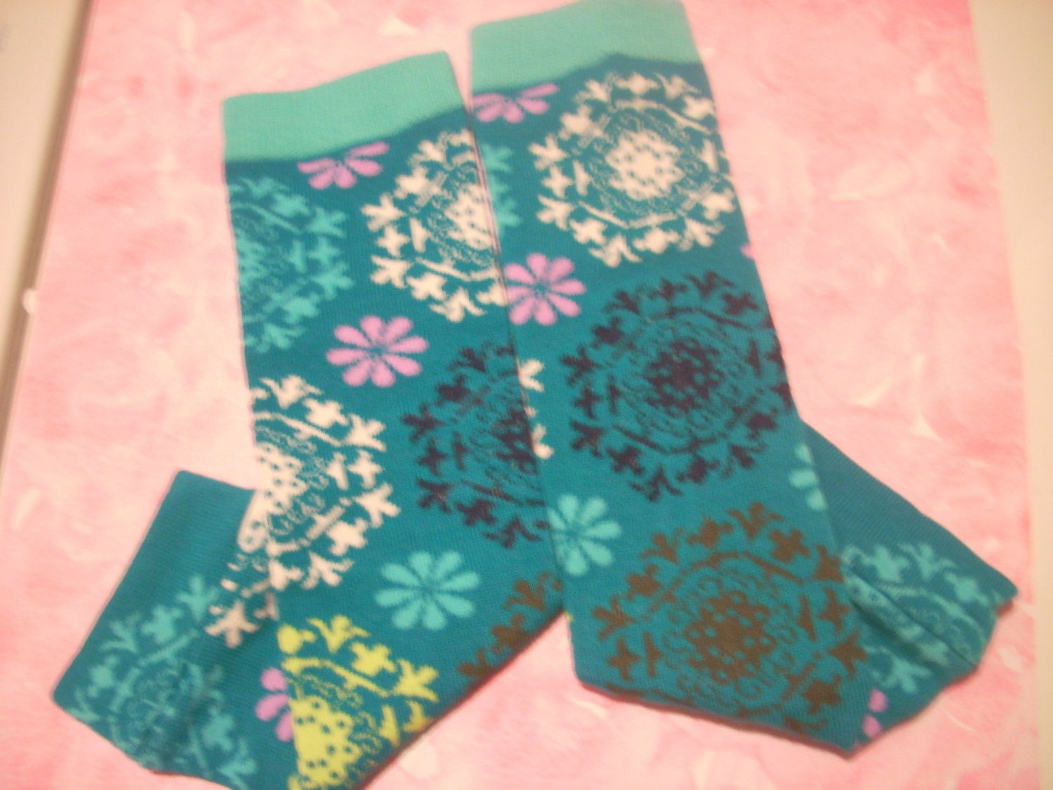 Baby Legs - Teal with Scroll Flowers