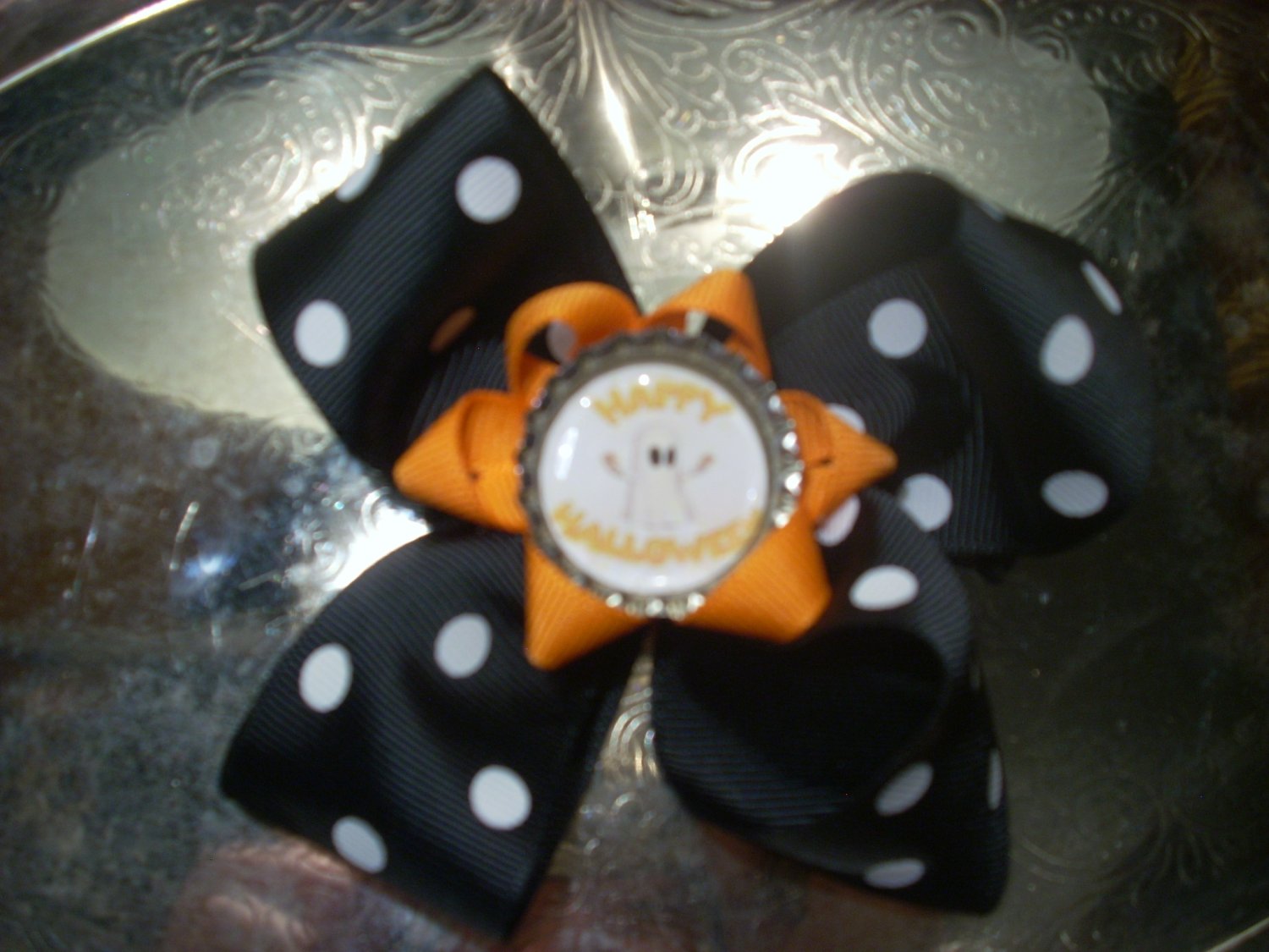 Happy Halloween Bottlecap Bow