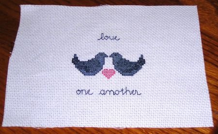 2 Doves Love One Another Completed Cross Stitch