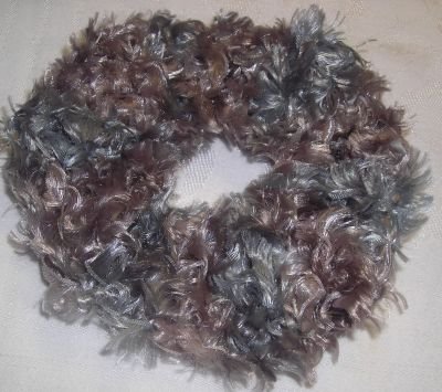 Fun Fur Handmade Crocheted Scrunchies Taupe/Aqua