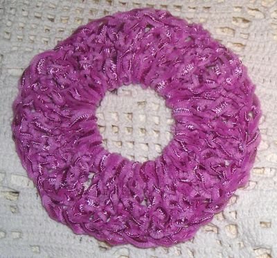 Fun Fur Handmade Crocheted Scrunchies Fushia/Ribbon