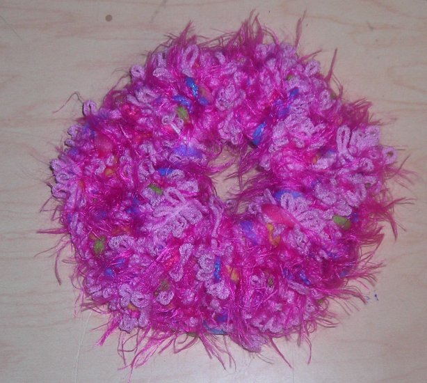 Fun Fur Handmade Crocheted Scrunchies Corded Pink Fur