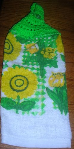 Yellow Flowers Hanging Kitchen Towel Green Top