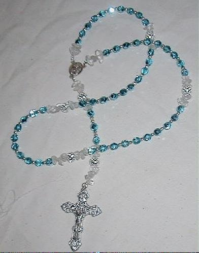 Rosary of Aqua Crystal Beads with Holy Father, John Paul center piece