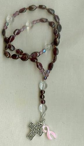Pink Ribbon Prayer Beads, made of real Garnets
