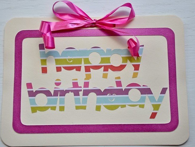 Hollaa Birthday card: pink present handmade ann