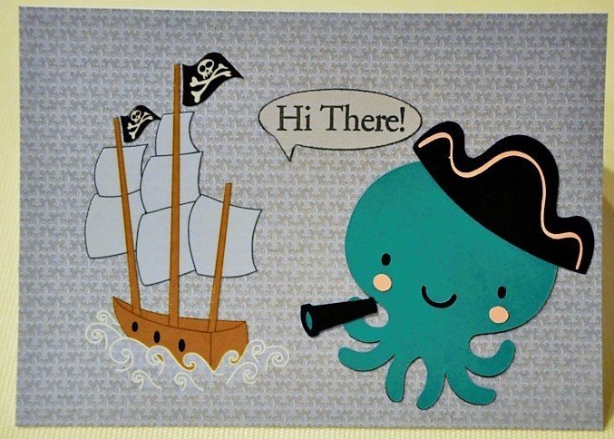 Hollaa greeting card: Pirate Octopus & ship: HI ann
