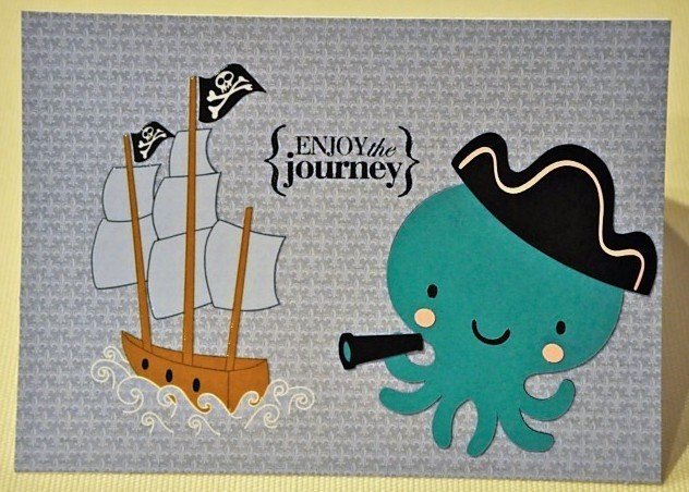 Hollaa farewell card: Pirate Octopus & ship: Enjoy the journey ann