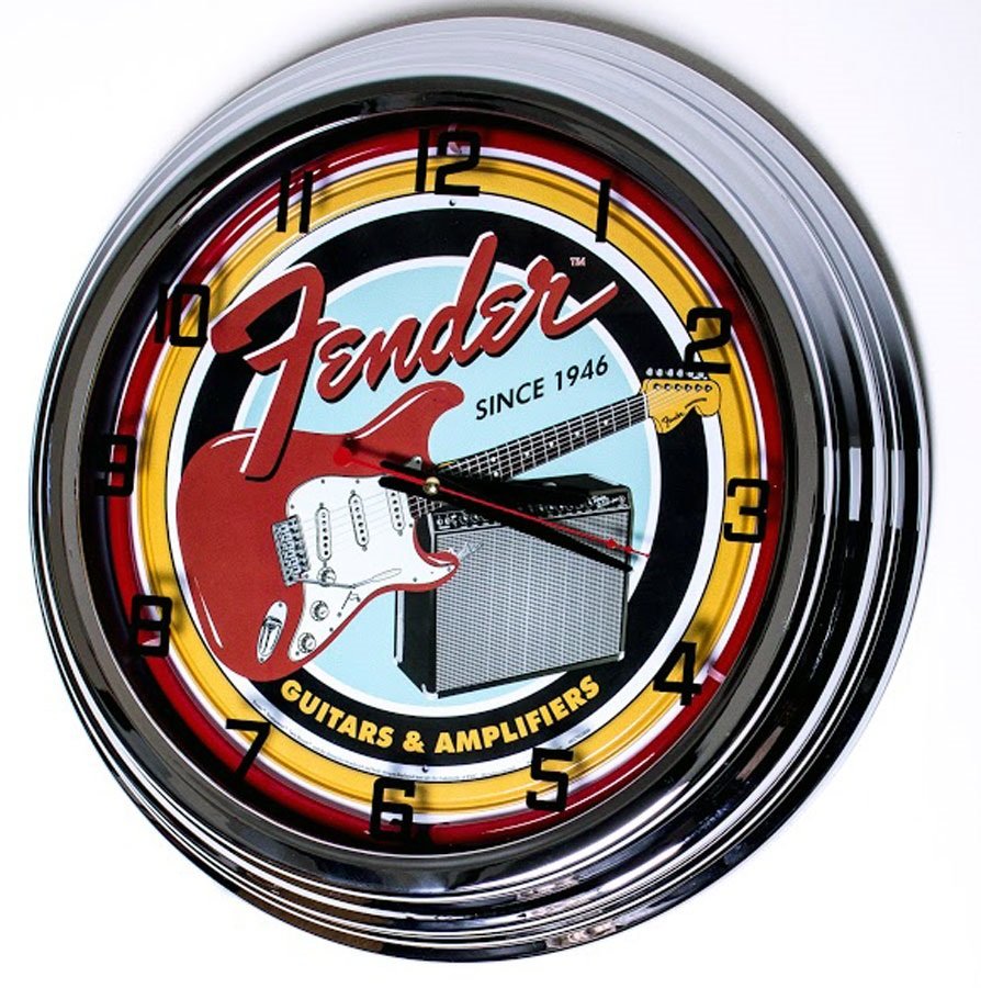 17" Red Neon Clock Fender Guitars