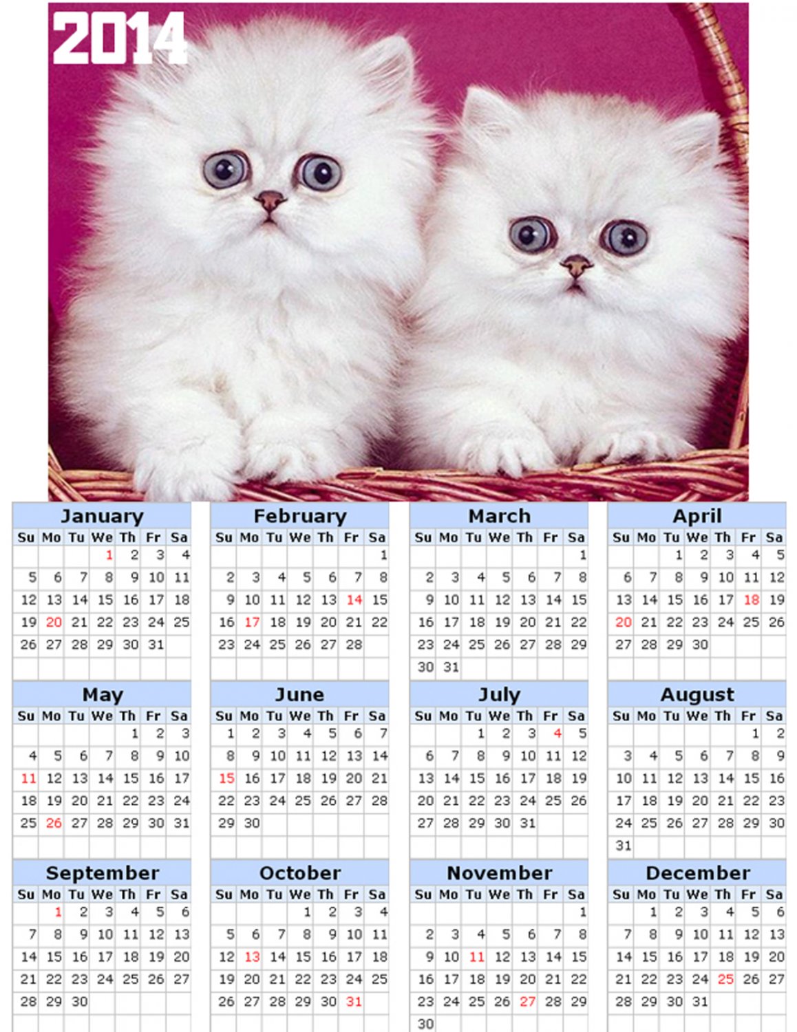 2014 calendar toolbox magnet refrigerator magnet Cats #2