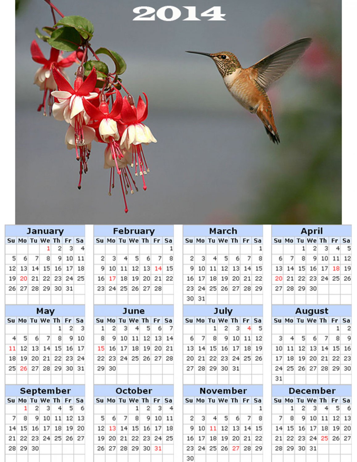 2014 calendar toolbox magnet refrigerator magnet Birds #5