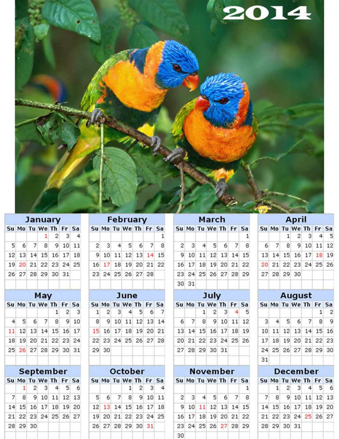 2014 calendar toolbox magnet refrigerator magnet Birds #4