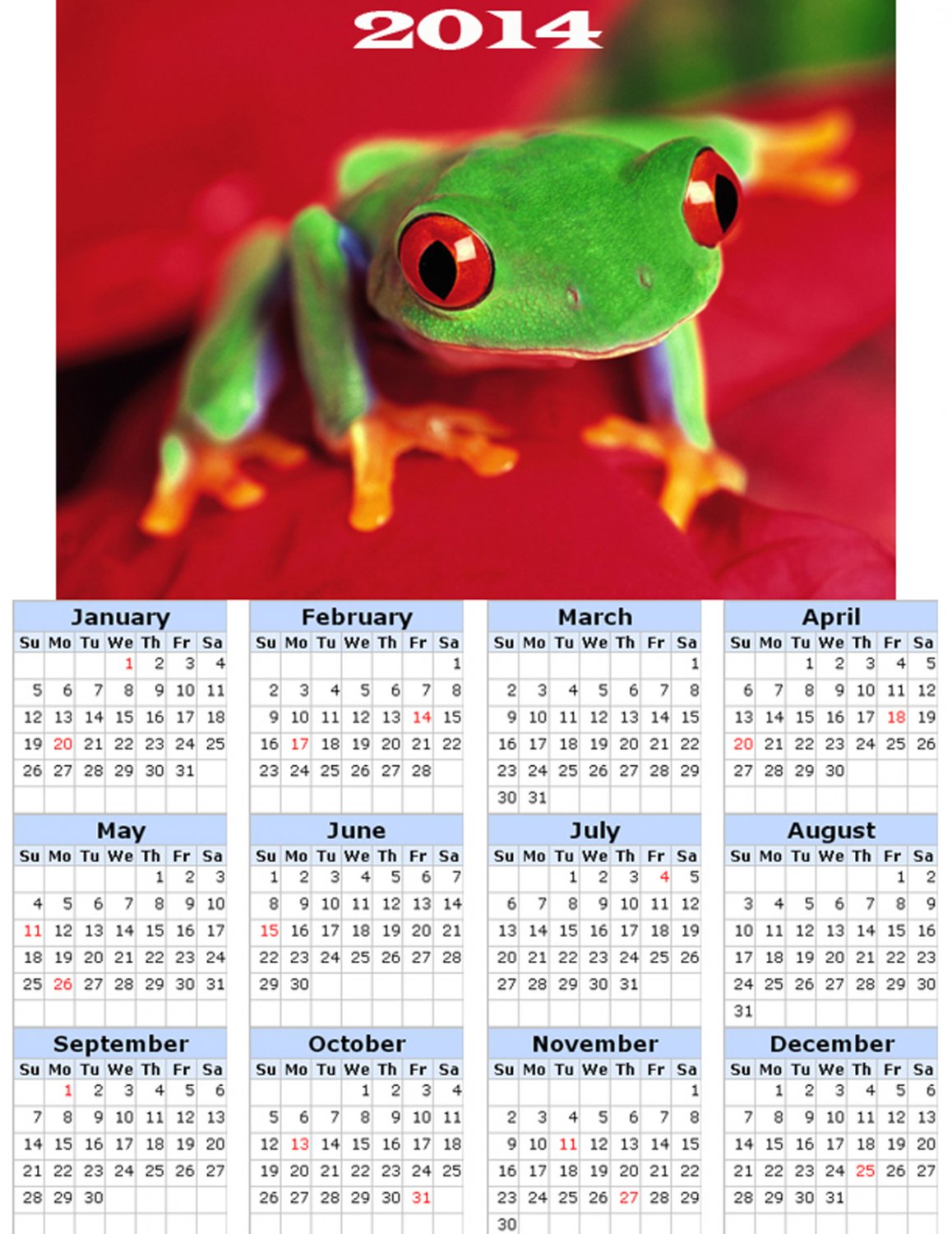 2014 calendar toolbox magnet refrigerator magnet Frogs #1