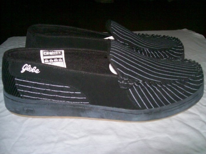 Globe Castro Black / White Pinstripe Loafer Slip-Ons - US Men's Size 13