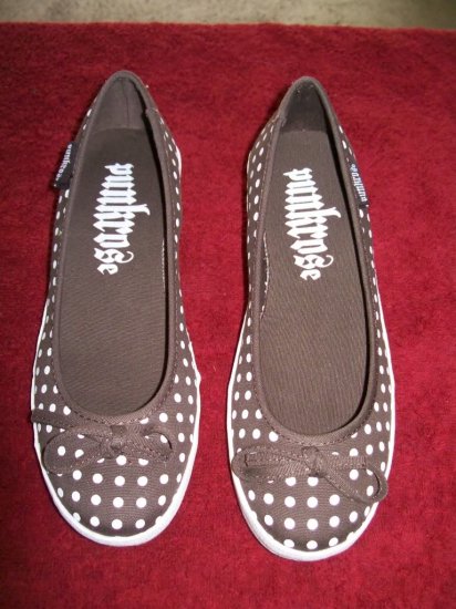Punkrose Joanie Wedge Brown White Polka Dot Shoes - 7