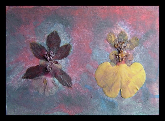 art Aceo Painting Orchid collage FREE SHIPPING !!!