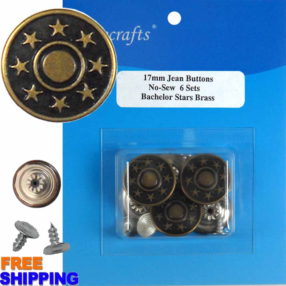 6/PKG 17mm Bachelor Stars Brass Jean Buttons